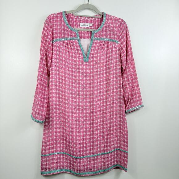 Vineyard Vines Cowrie Shell Mirrored 100% Silk Tunic Dress Size 4 Embroidered - Picture 14 of 16